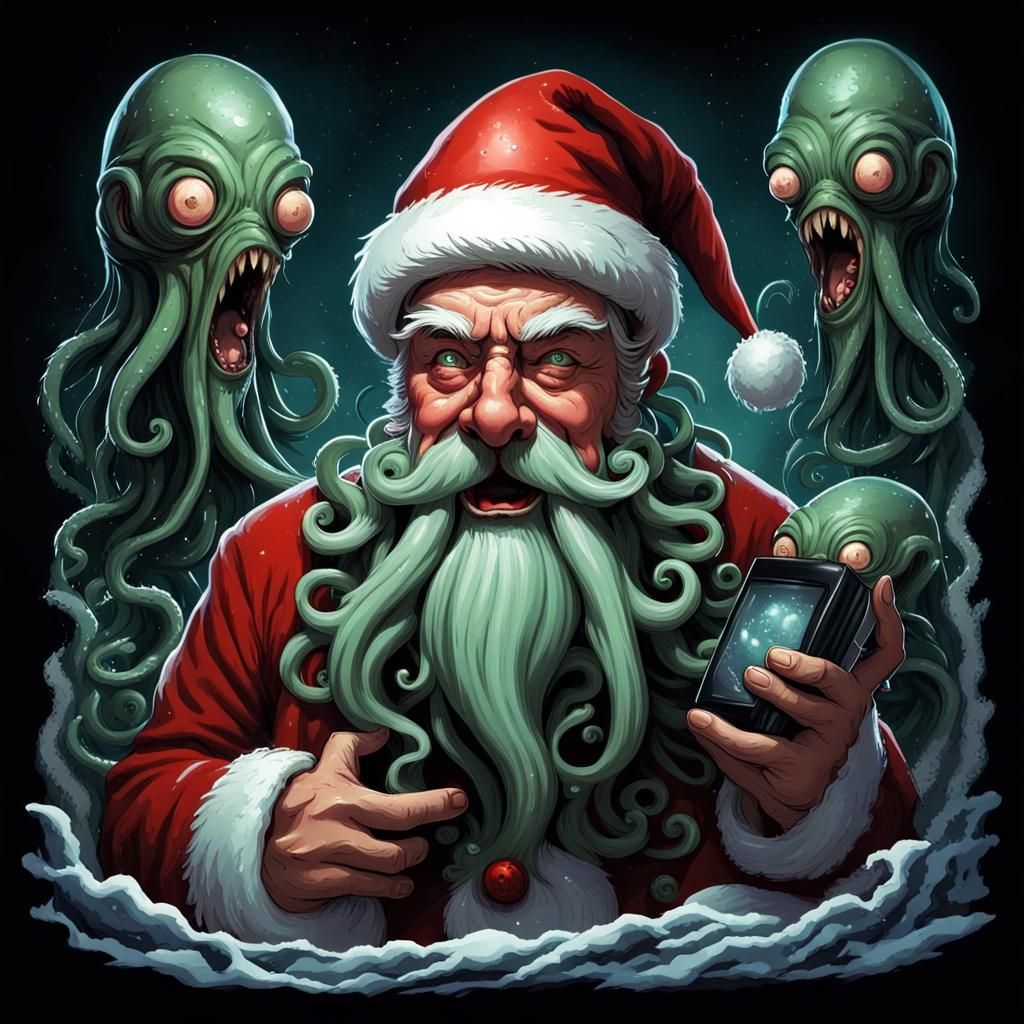Lovecraftian Santa Claus Portrait in Comic Book Style