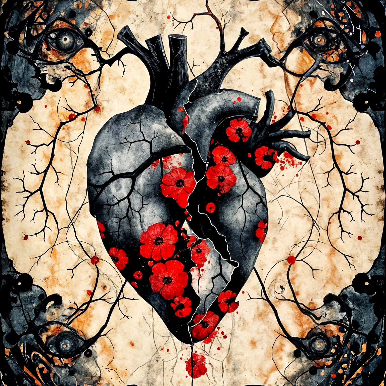 Mosaic Double Exposure: Abstract Broken Heart