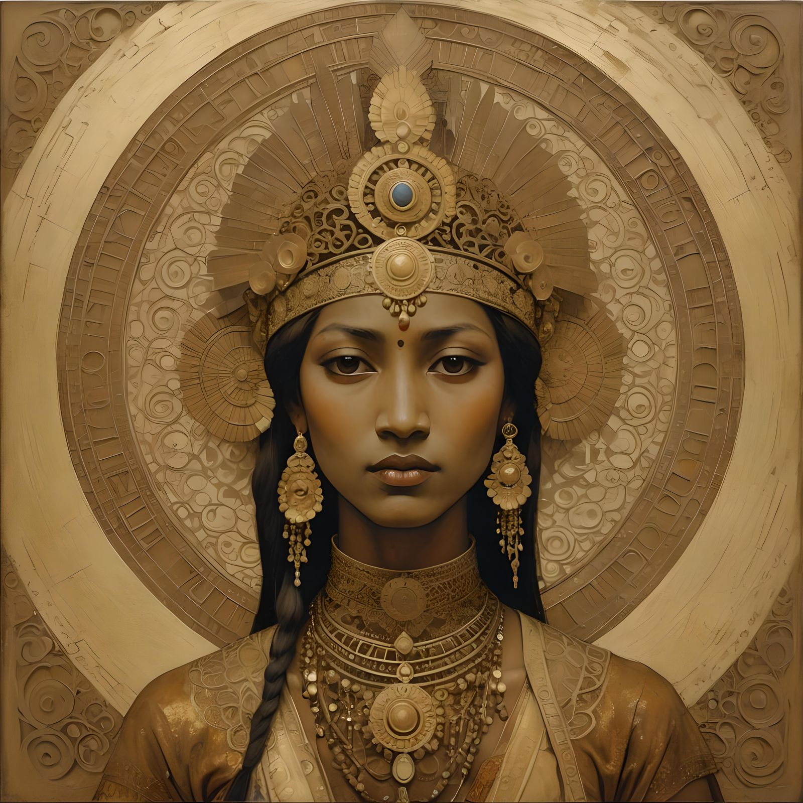 Woman with Filigree Headdress in the Style of Redon