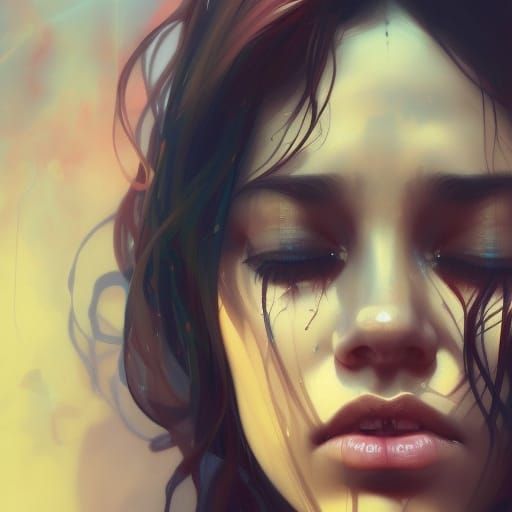 Crying Woman Portrait in Hyperdetailed Digital Art