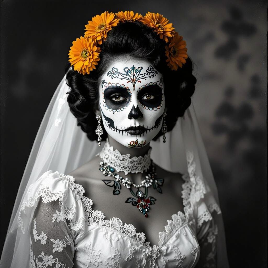 Day of the Dead Bride of Frankenstein Vintage Photo