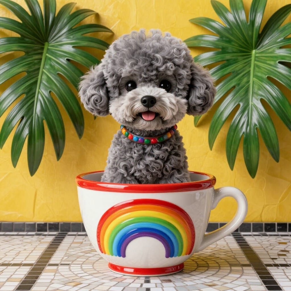 3D Bichon Frise Sculpture in Vibrant Rainbow Cup