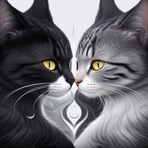 Yin Yang Kitties in Surreal Digital Art