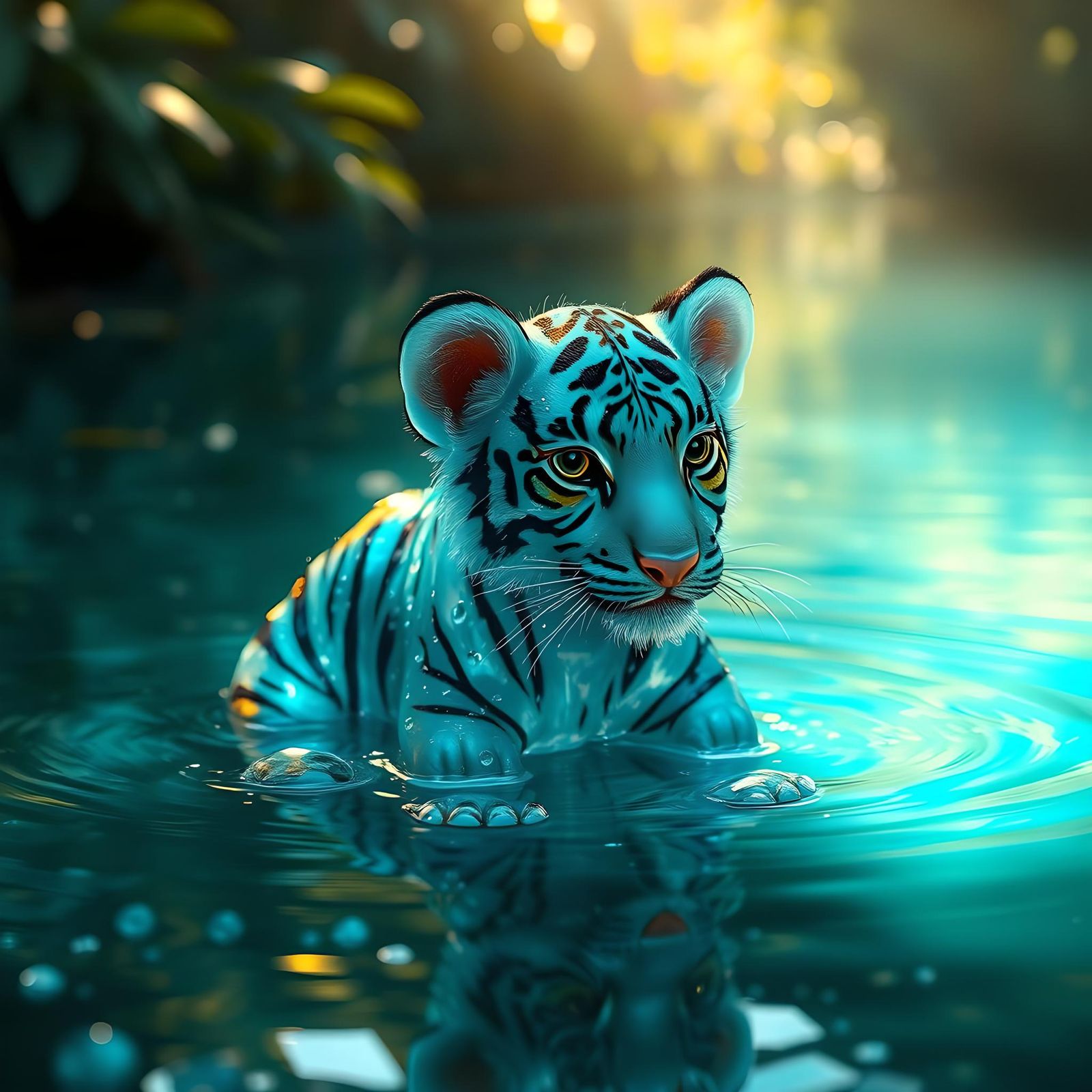 Glass Baby Tiger in Lake: Fantasy Concept Art