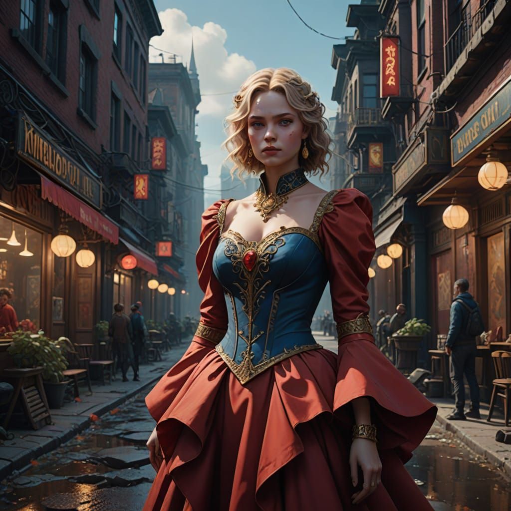 Regal Woman in Red Gown with Opulent Details and Luxurious S...