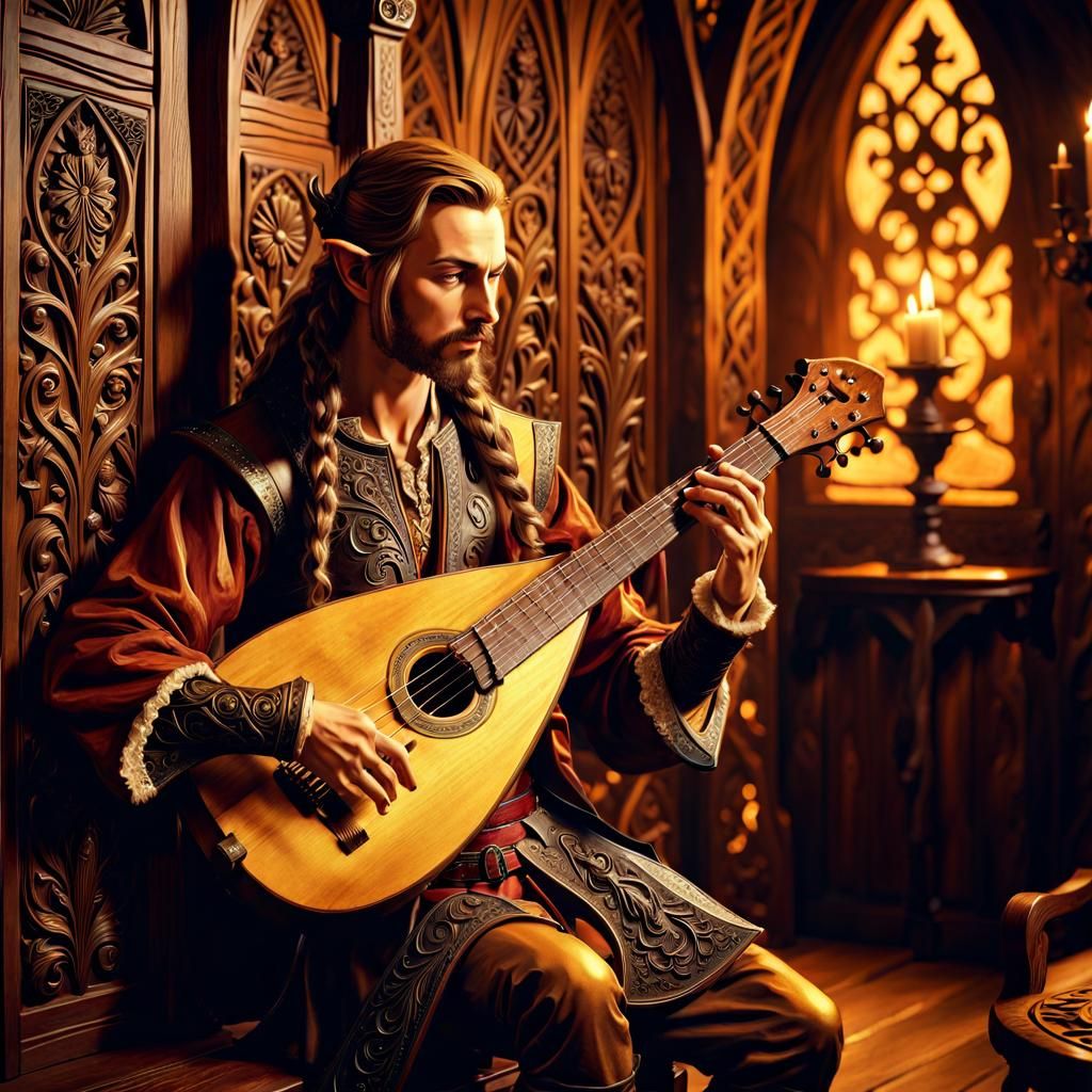 Elvish Bard Plays Lute in German Tavern