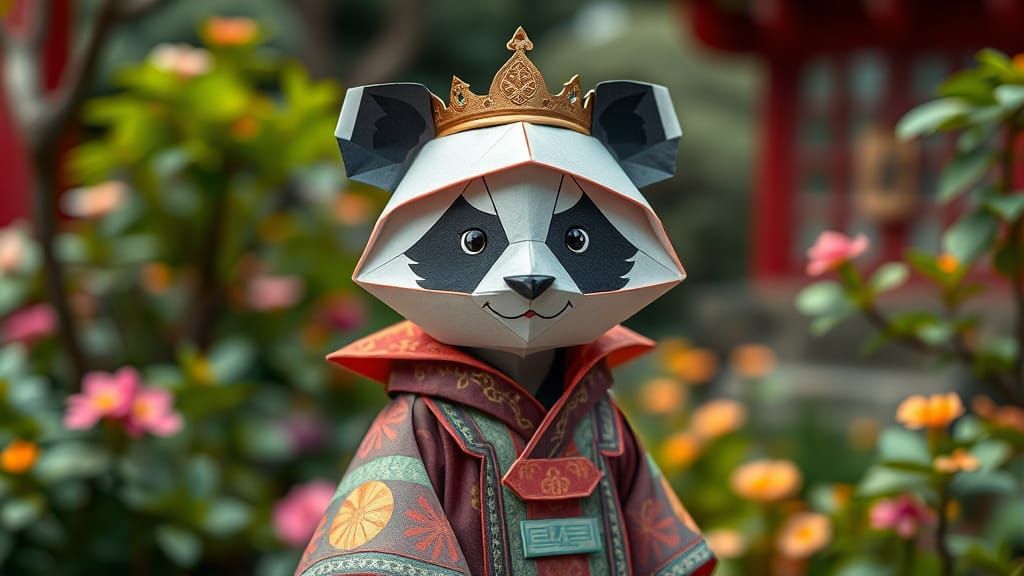 Delicate Origami Panda in Whimsical Japanese Attire