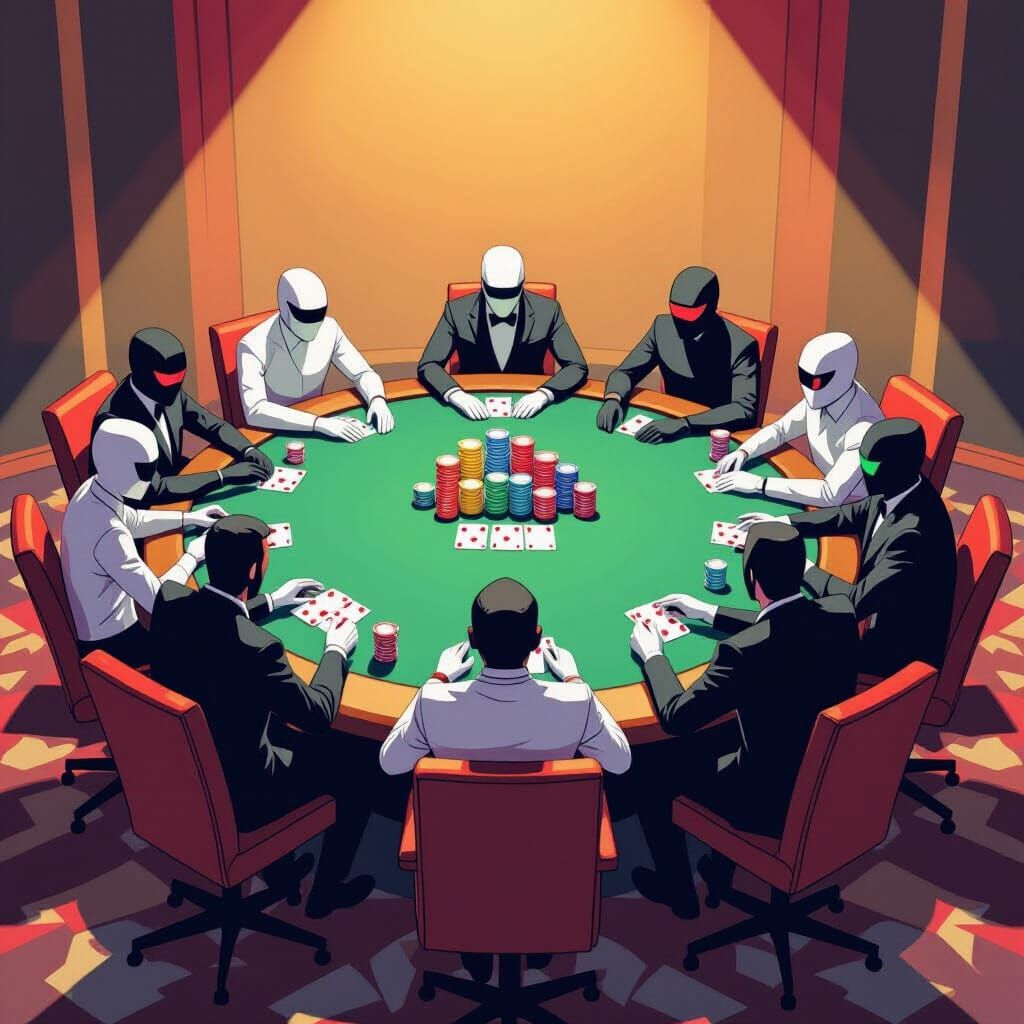 Surreal Poker Game in Futuristic Illustration Style