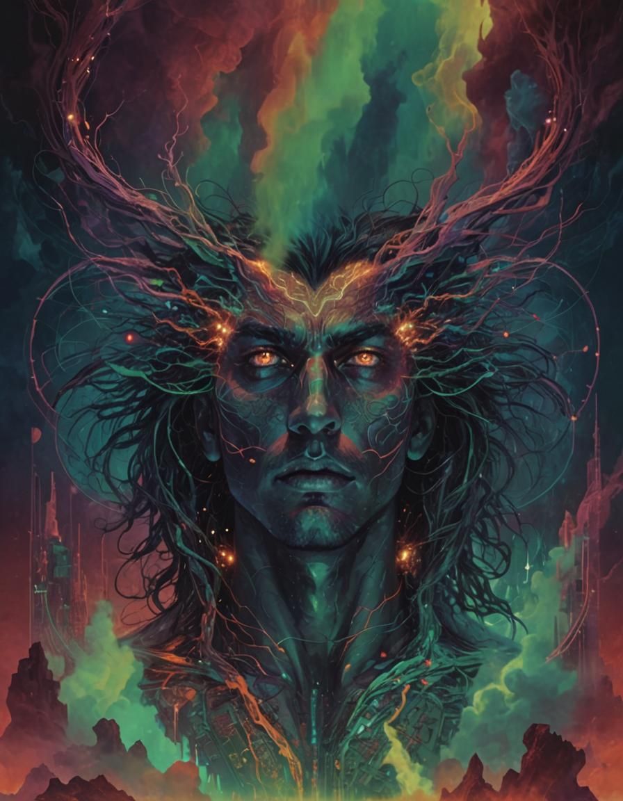 Surreal Digital Painting of a Cyberpunk Deity