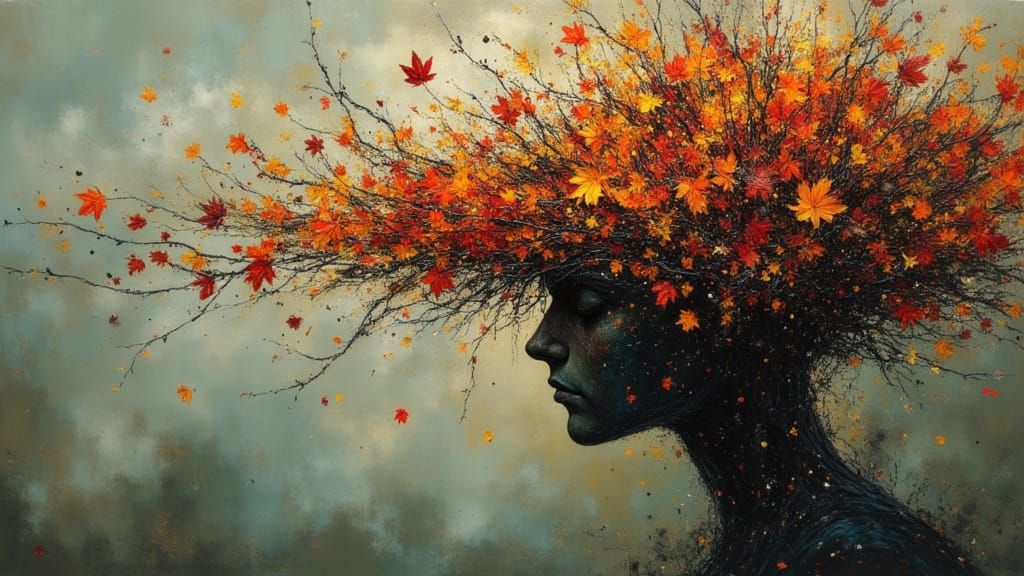 Surreal Abstract Autumn Leaf Head