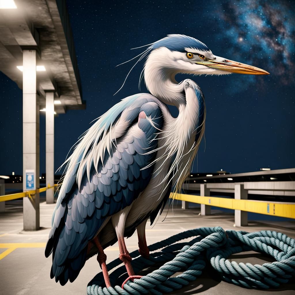 Heron in Ropes: Glitchcore Starry Night