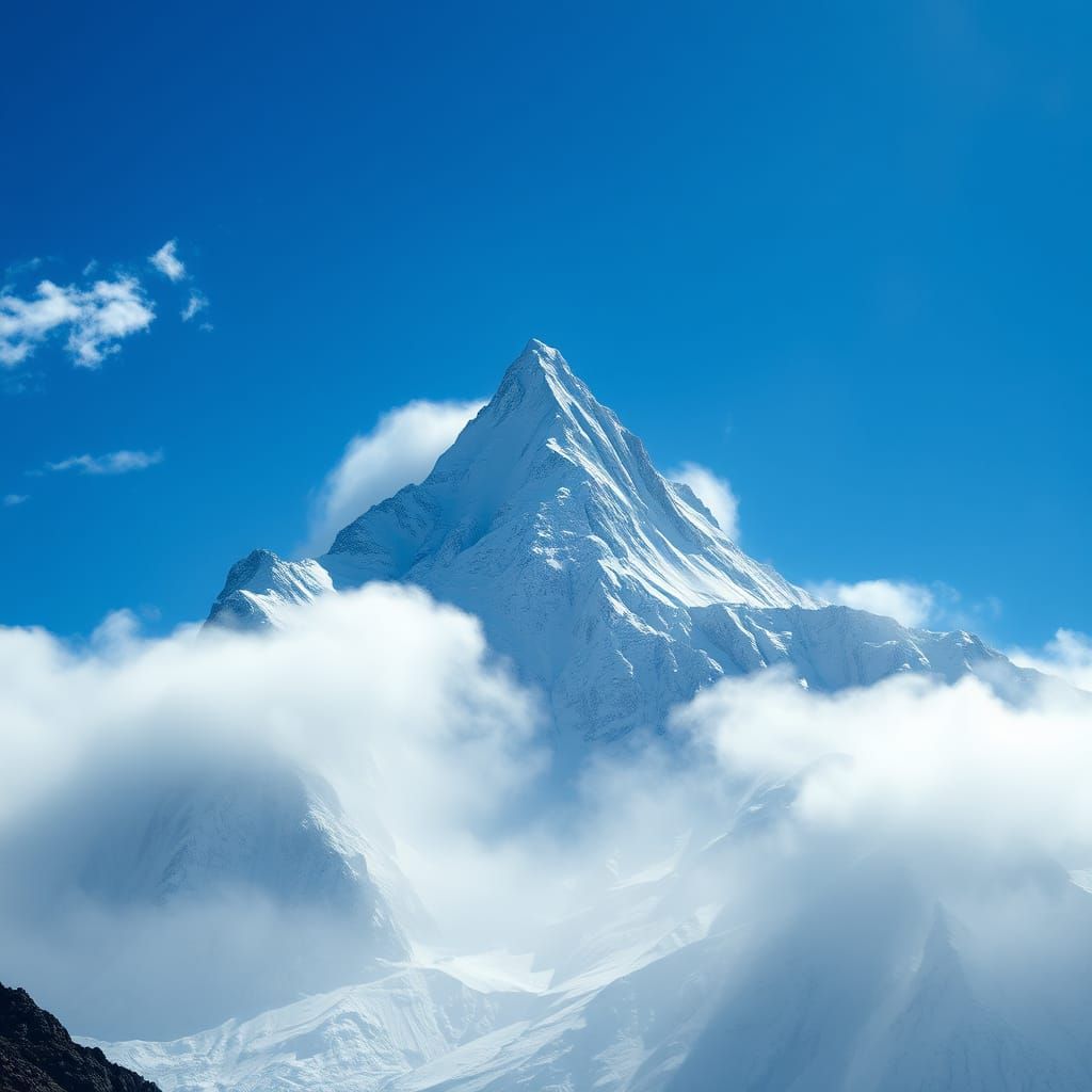 Snowy Mountain Peak in Neo-Impressionist Style