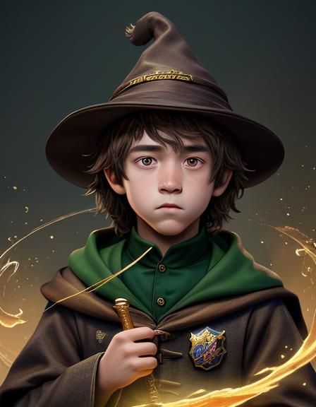 Young Wizard in Hogwarts Robes Portrait