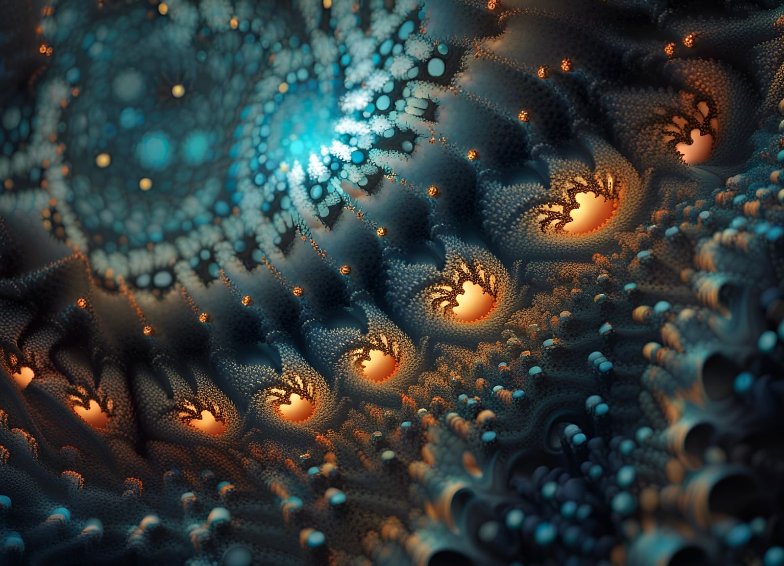 Cyan and Black Mandelbrot Psychoastronomy Landscape