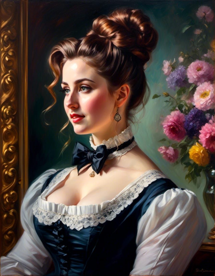 Curvy Victorian Woman in Detailed Oil Painting