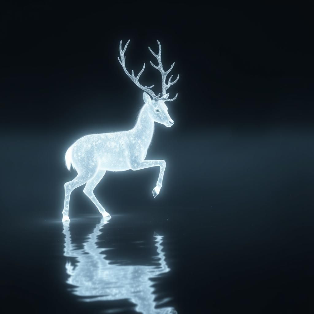 Ethereal White Deer in Shimmering Light, Digital Art
