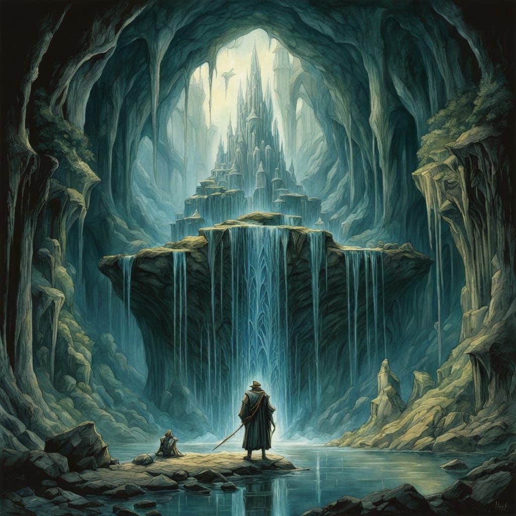 Ethereal Underground Oasis in Futuristic Fantasy Style