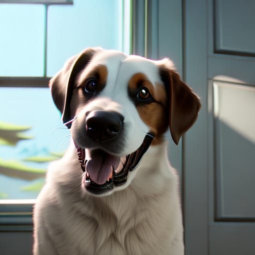 Adorable Dog Smiling: Digital Painting with Cozy Lighting