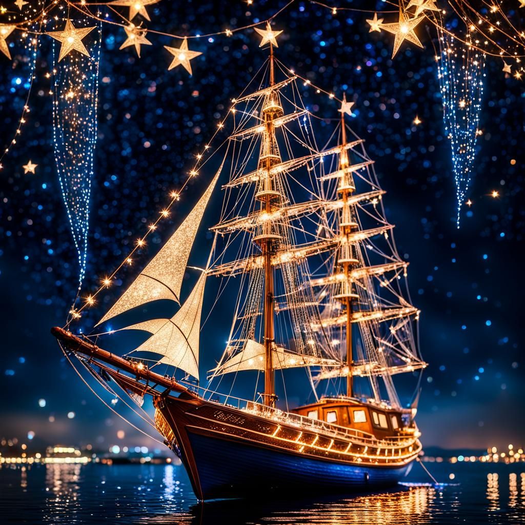 Enchanted Sailboat Under a Starry Night Sky