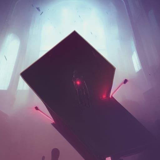 Sinister Figure Trapped in Neon Box: Synthwave Art