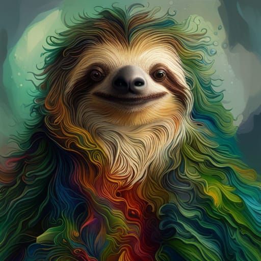 Hyperrealistic Sloth with Marbling and Oil Splashes