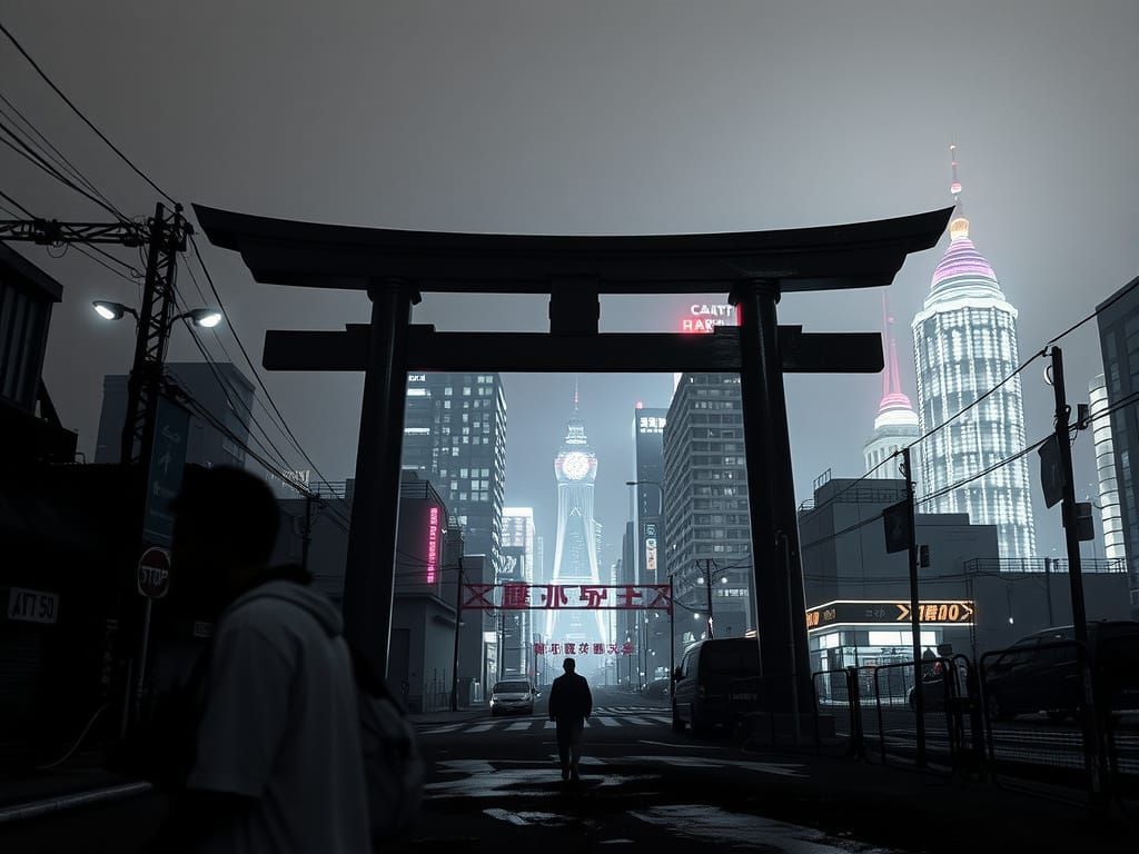 Cyberpunk Torii Gate: Neon Utopia Meets Dark City