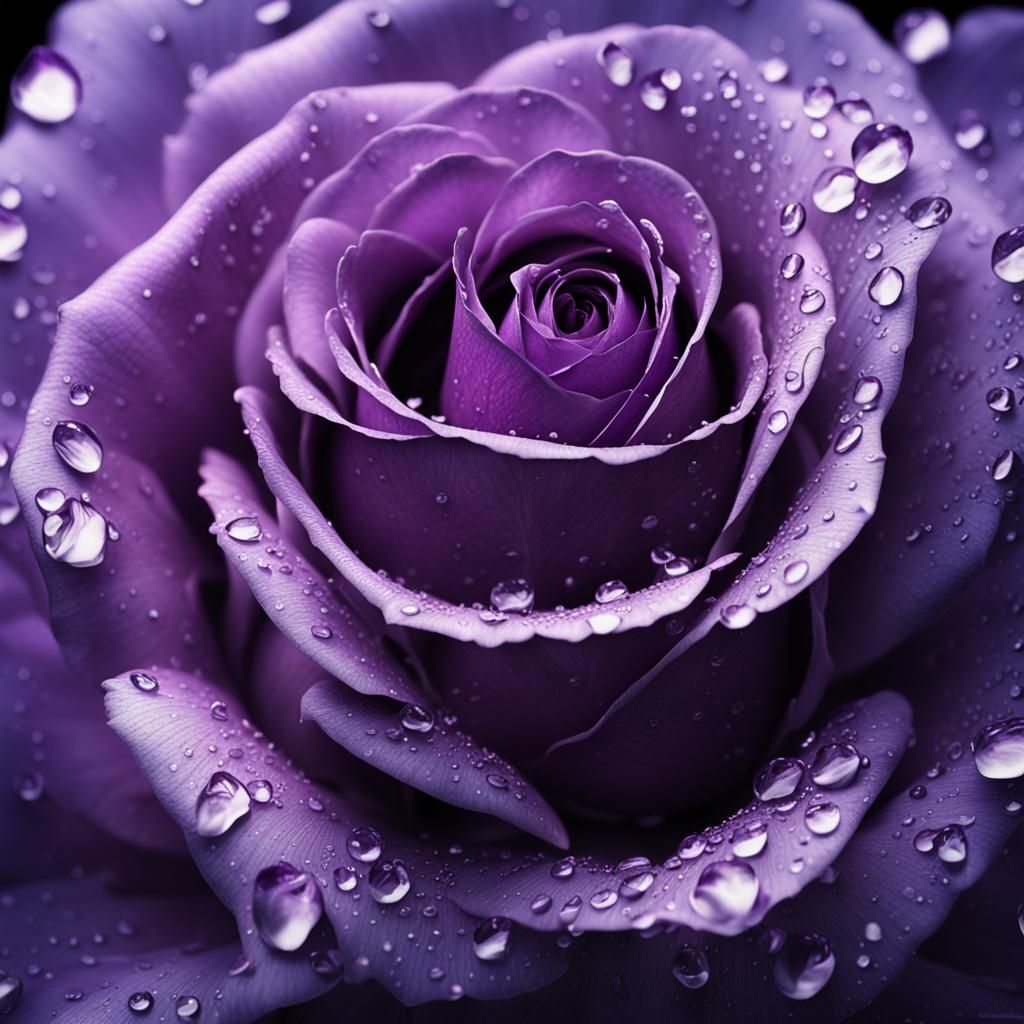 Lilac Purple Rose with Dew Drops