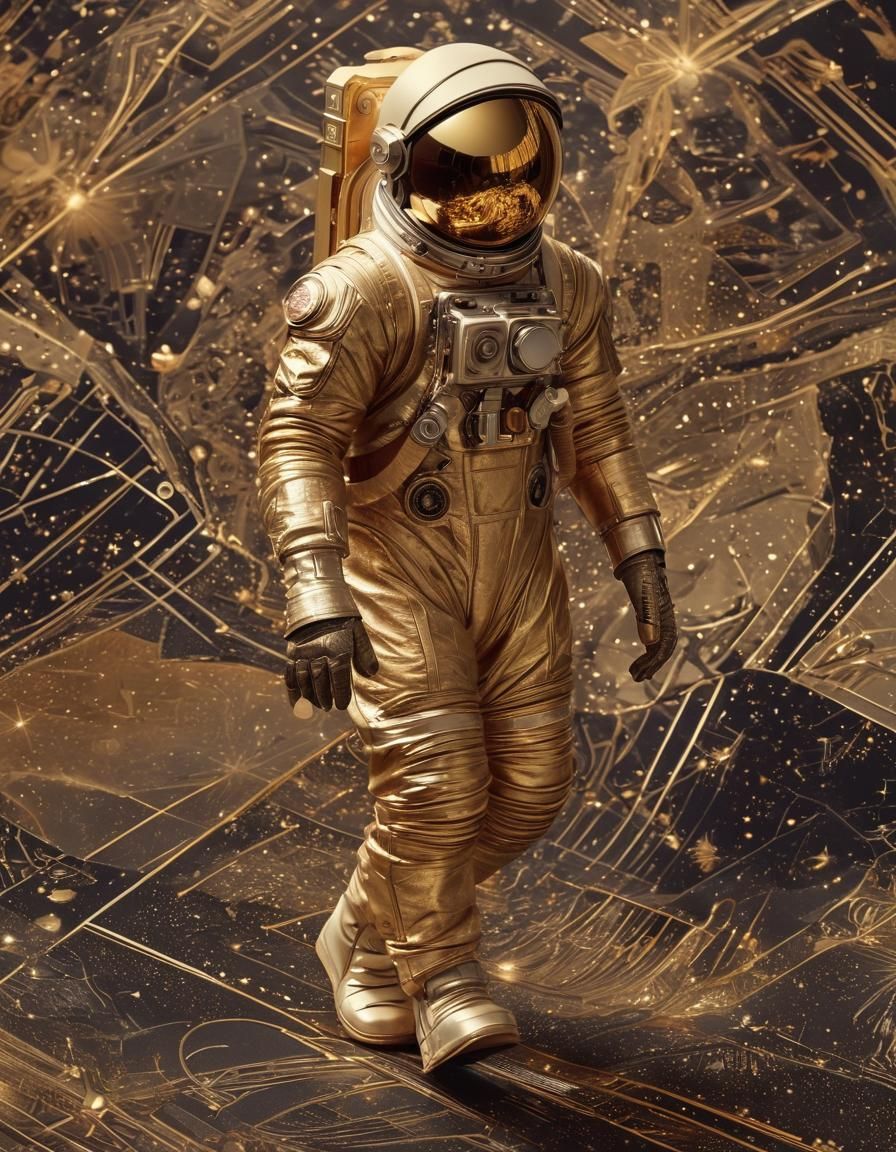 Art Deco Astronaut in Space Illustration