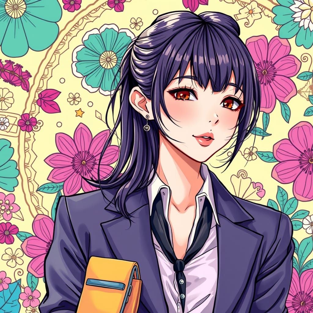 Fashionable Young Woman in Whimsical Anime Art