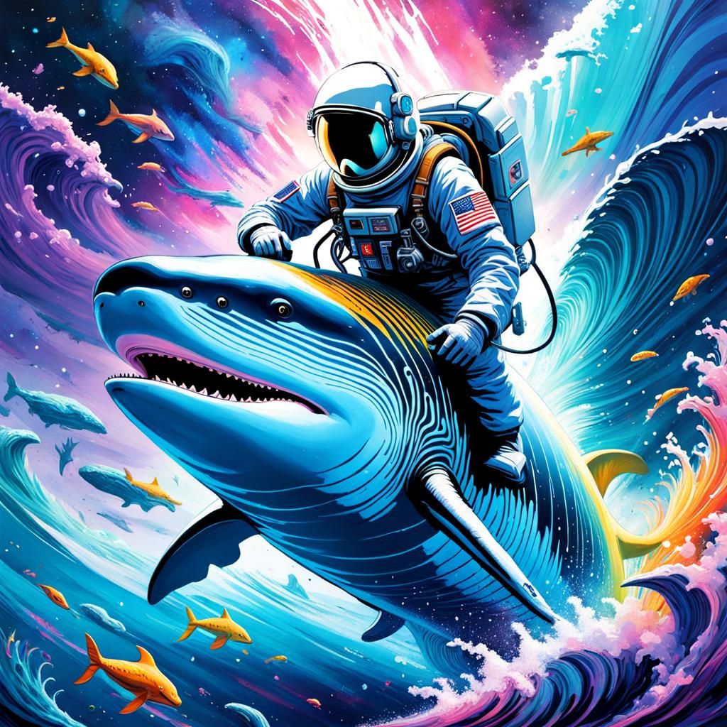 Astronaut Rides Whale Through Space: Splash Art