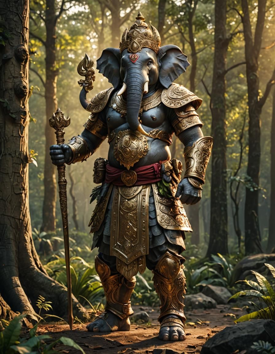 Majestic Regal Ganesha Warrior in Ornate Armor
