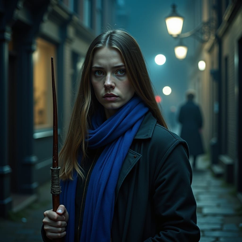 Angry Hogwarts Student in a Noir Film Still