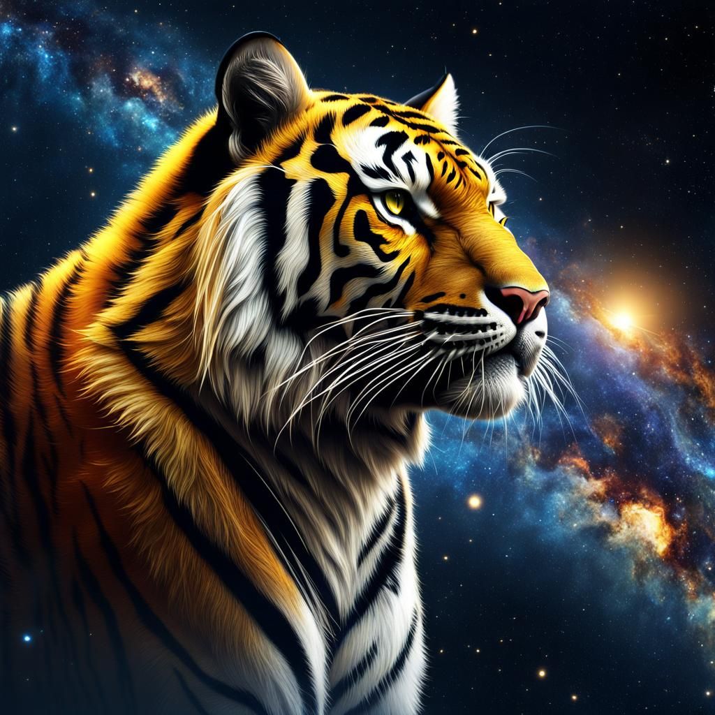 Yellow Tiger's Interstellar Journey: Fantasy Concept Art