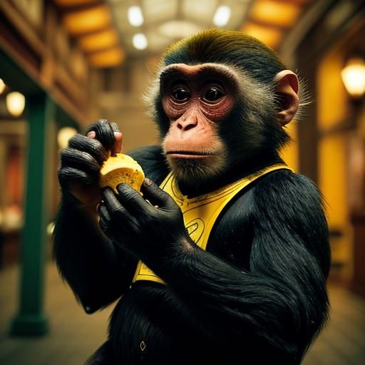 Disney-Style Monkey Enjoying a Banana