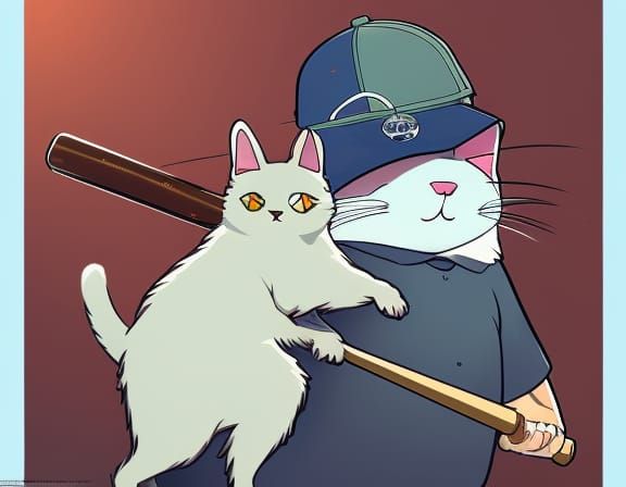 Cat in Hat Ready to Hit Rat, Anime Style