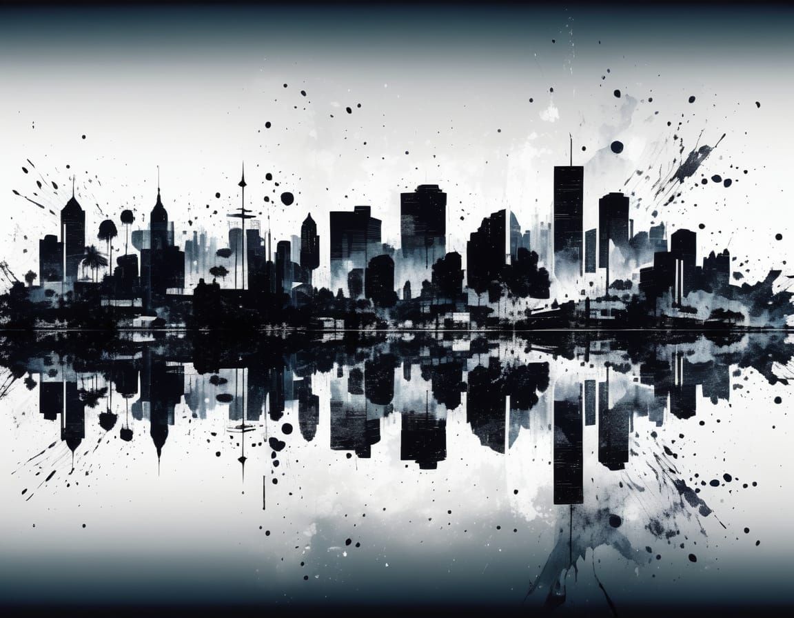 Ink Splatter Cityscape in Double Exposure Style