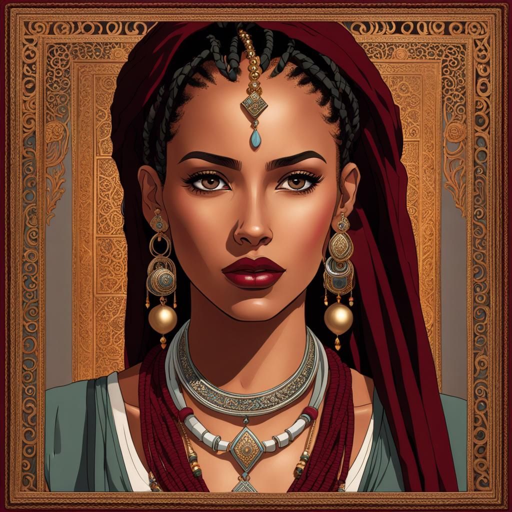 Striking Moroccan Woman in Cosmic Digital Portrait