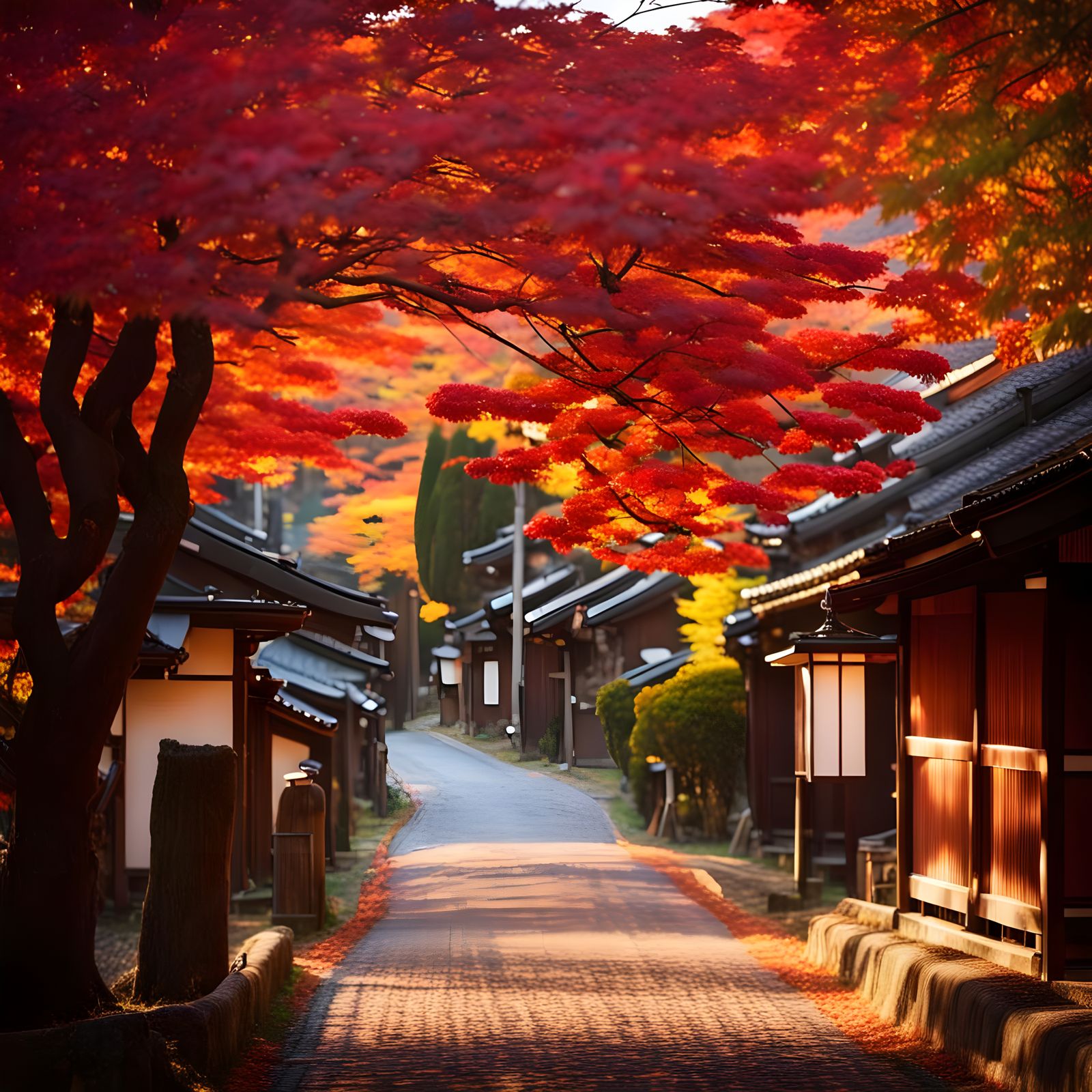 Cozy Japanese Village Street in Autumn
