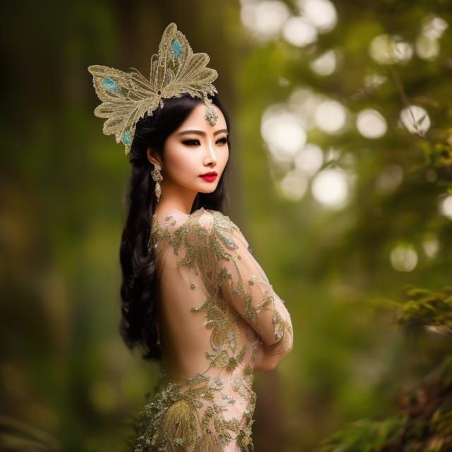 Ethereal Alien Butterfly Woman in Art Nouveau Style