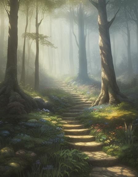 Whimsical Enchanted Forest in Watercolor Style