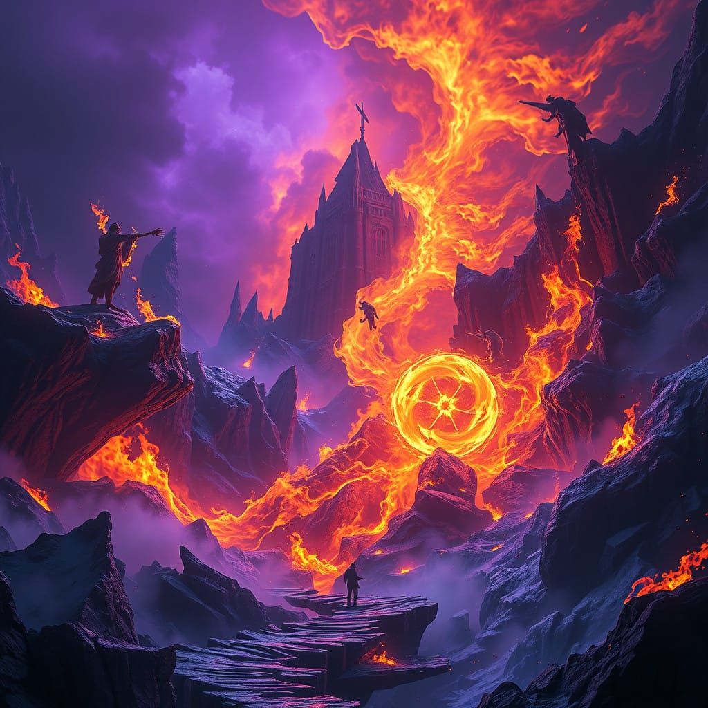 Dark Fantasy Scene of Fire and Ice in Hyperdetailed Art Nouv...