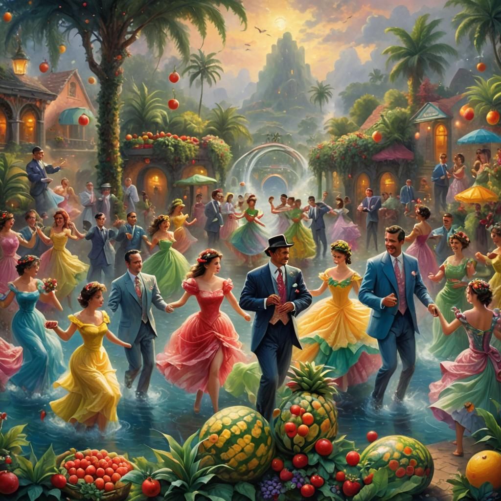 Fruit Dance in a Hyperdetailed Fantasy Paradise