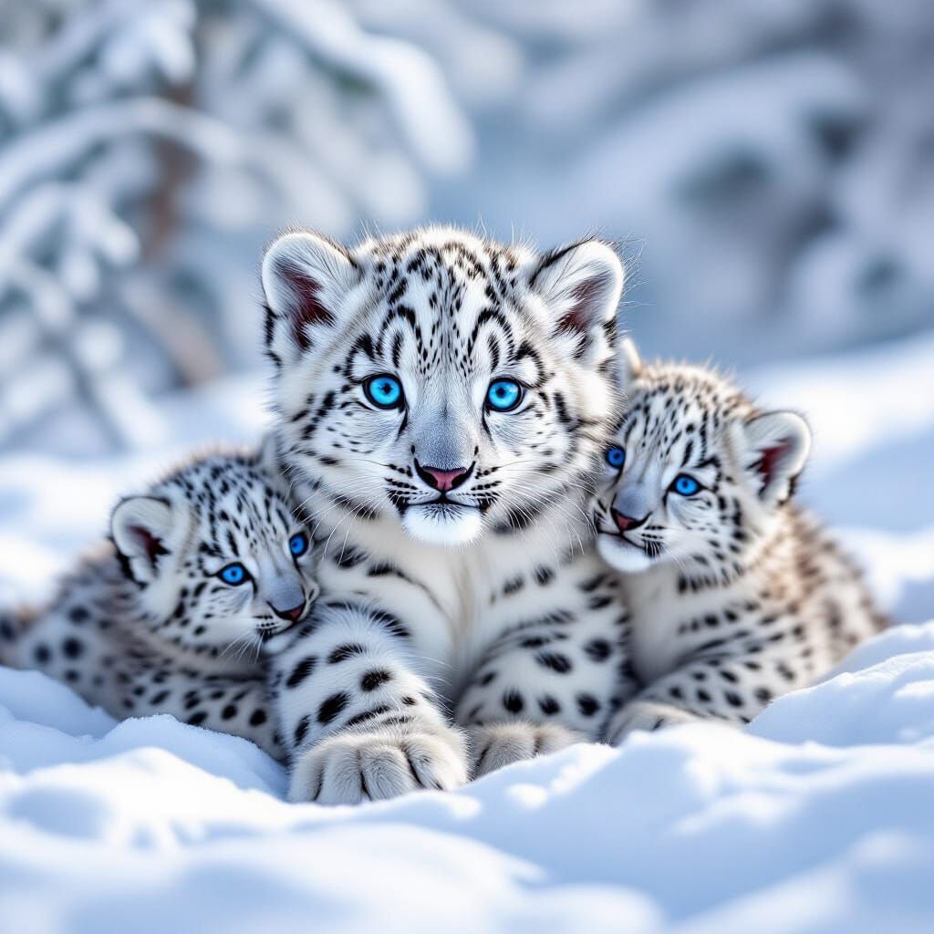 Snow Leopard Cub Plays in Crystal Snow