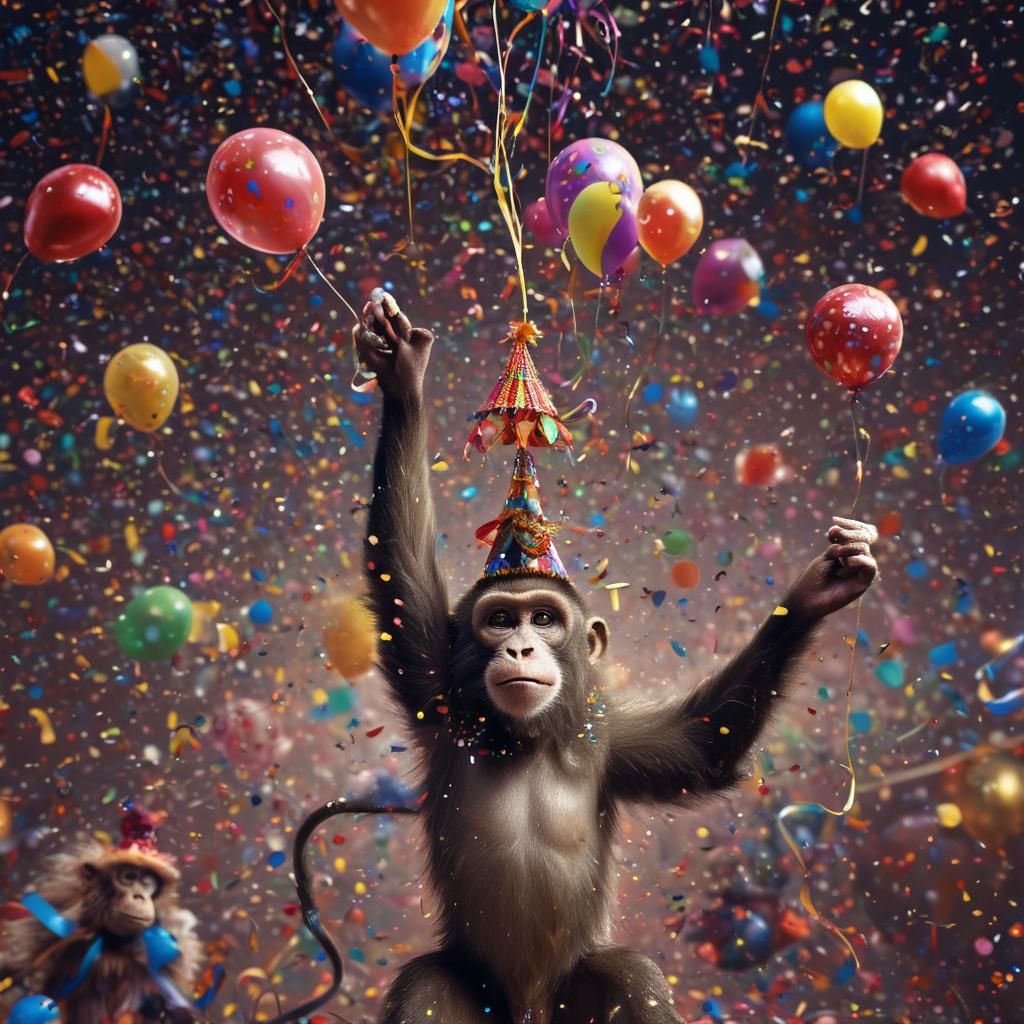 Monkey Circus Act with Balloons in Fantasy Style