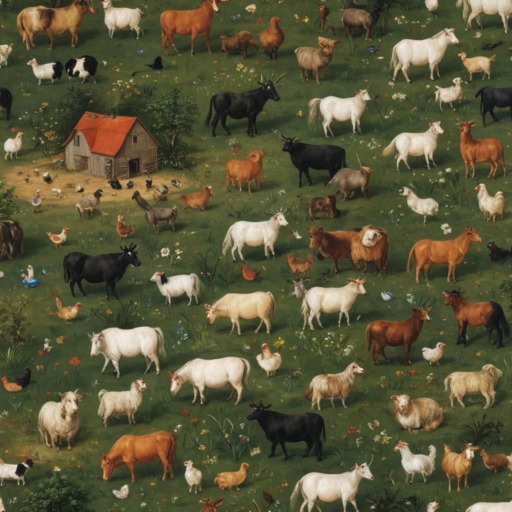 Farm Animals in Pasture: A Flemish Painting