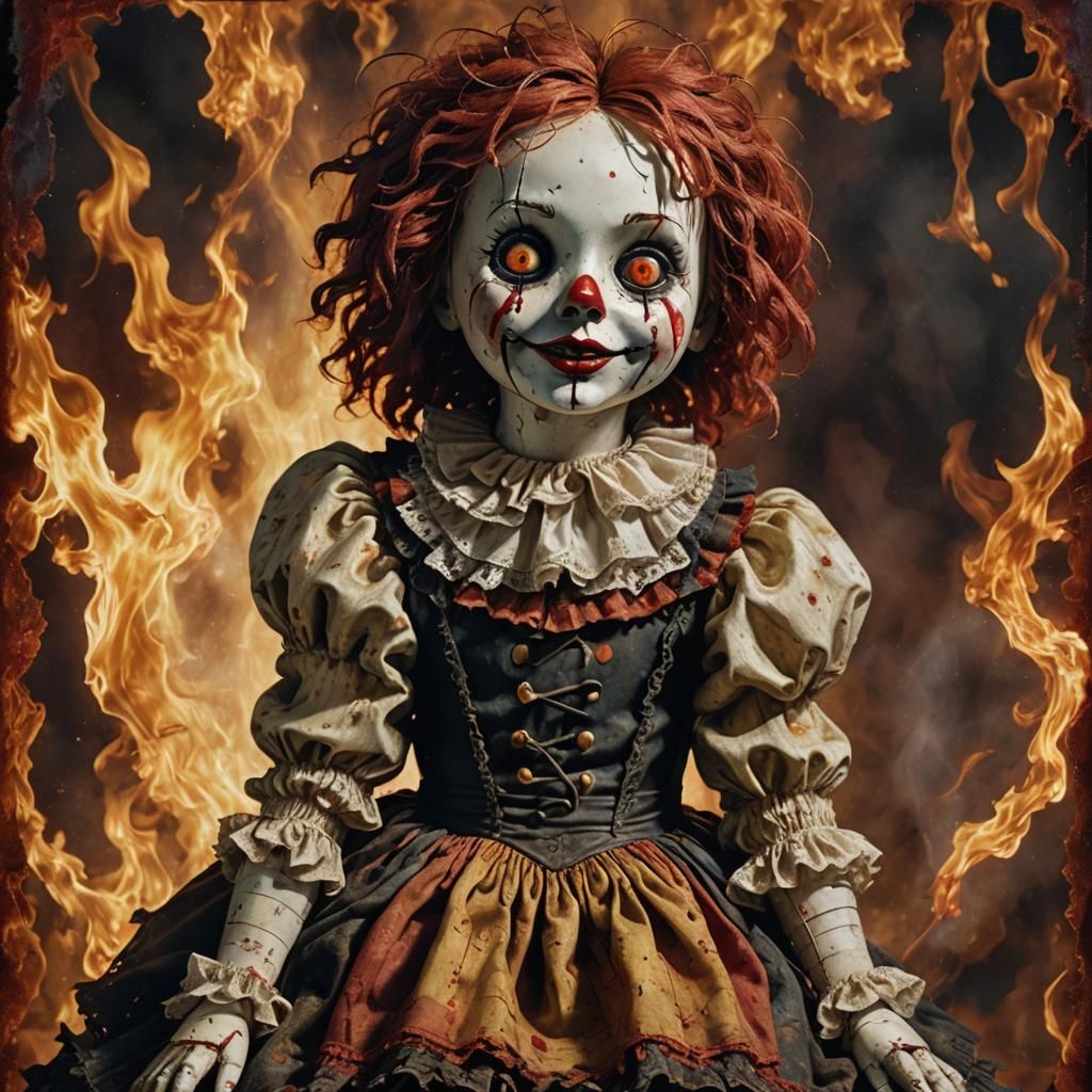 Eerie Raggedy Ann Doll in Gothic Surrealism