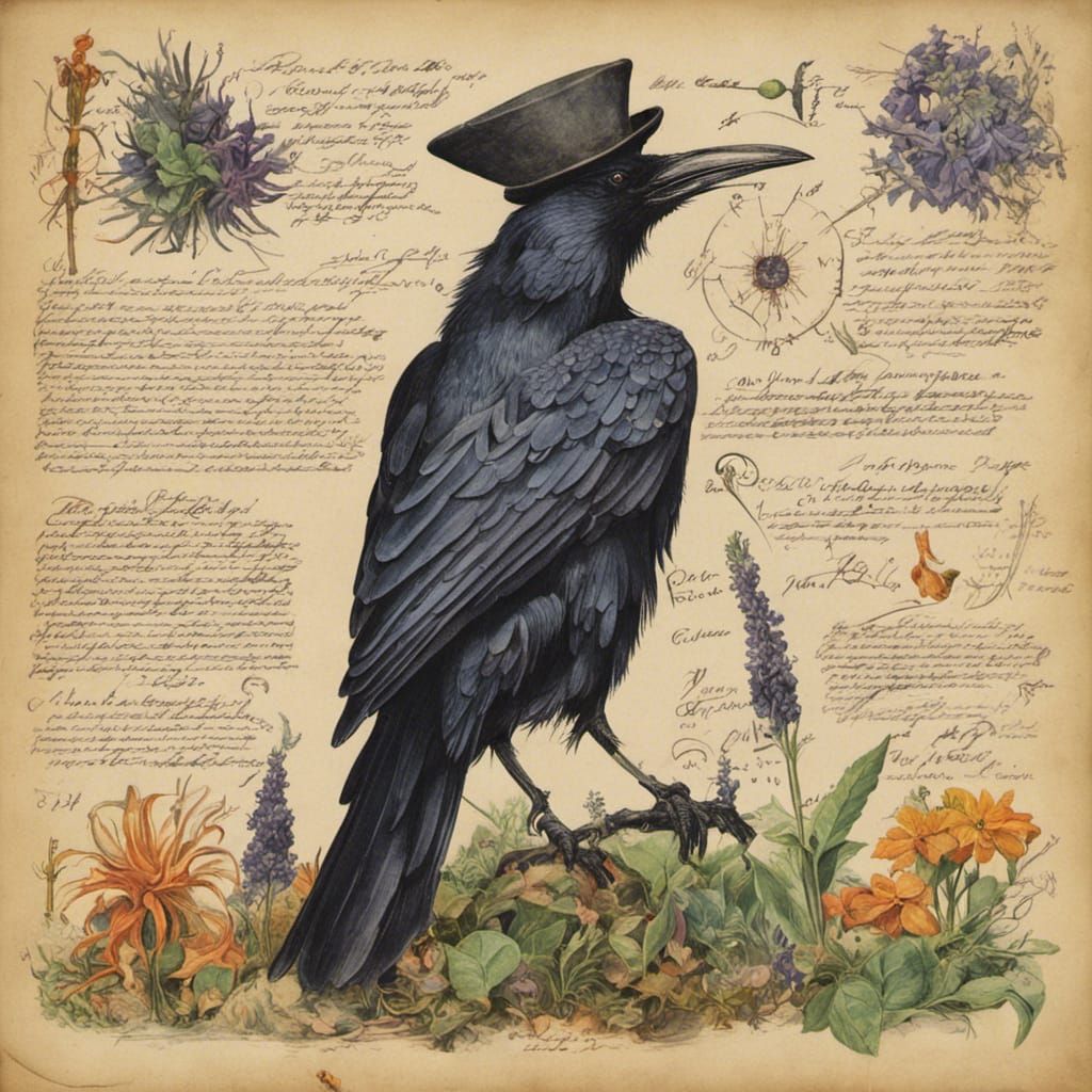 Witch's Garden Grimoire Page with Raven