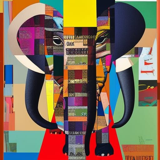 Elephant Collage Art in Dada Style, 8K