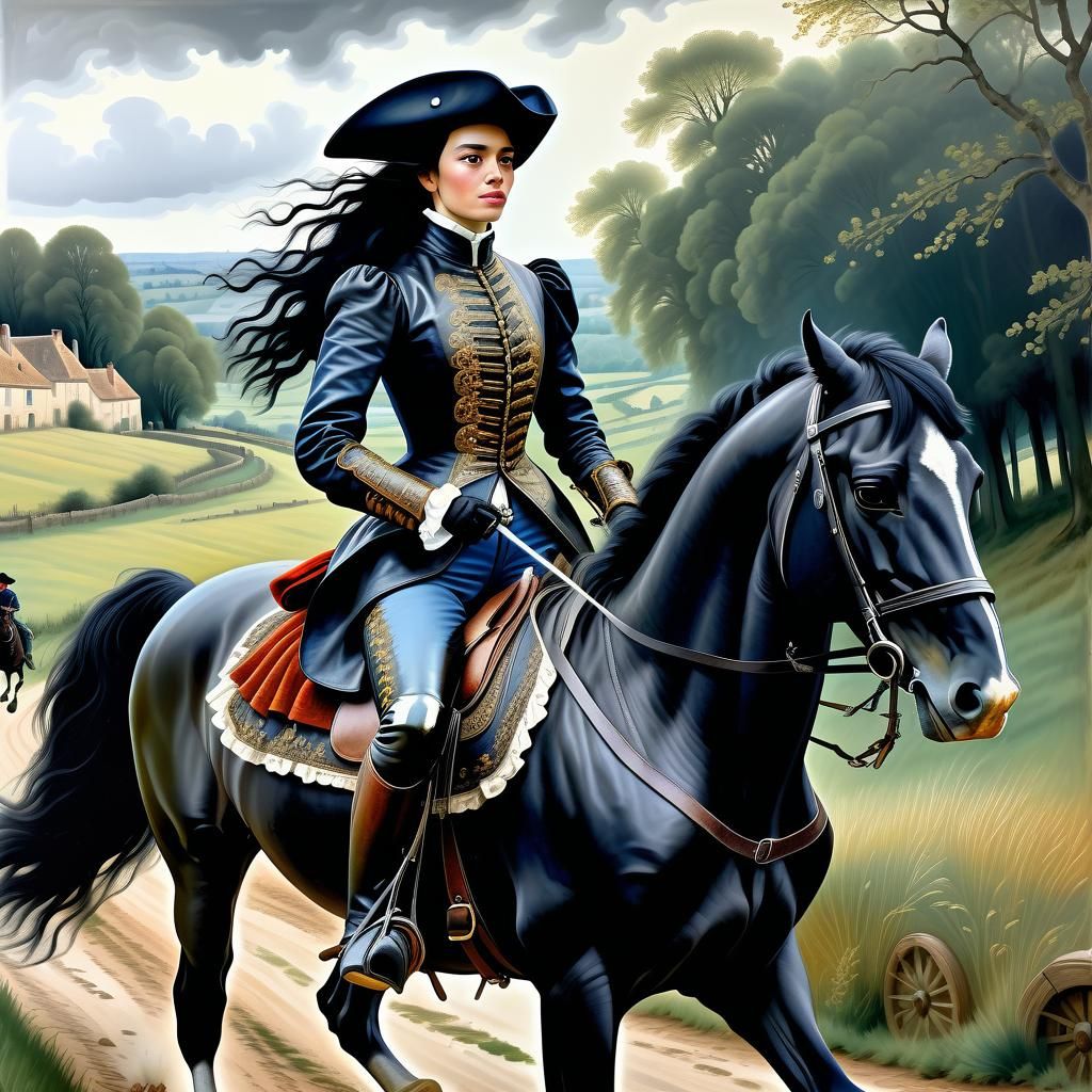 French Musketeer on Horseback, Rembrandt Style