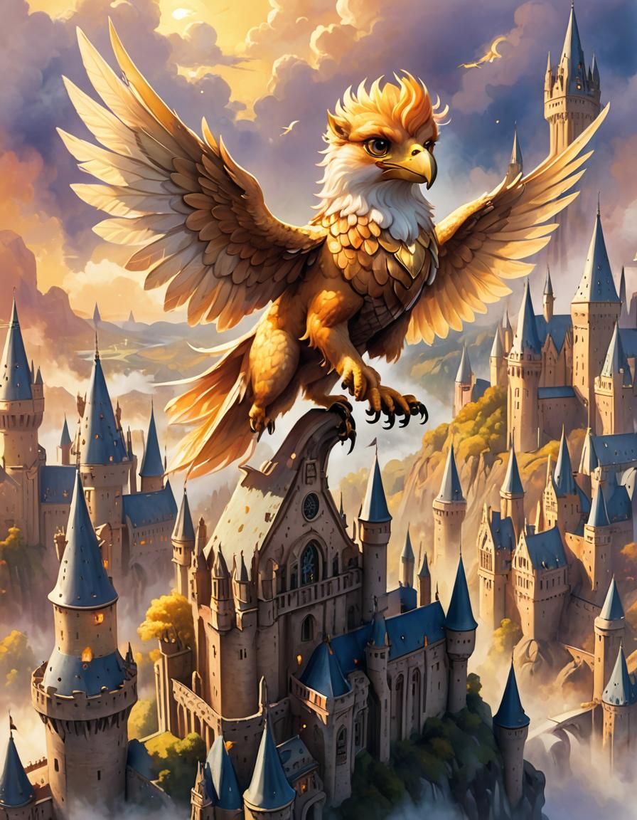 Griffin flying in Hogwarts